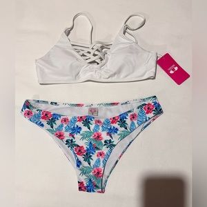 Women's Floral Print Bathing Suit Strappy Swimsuits Low Rise Two Piece Bikini